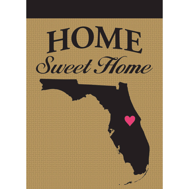 Florida home flag with “Sweet Home” text, Florida outline, and pink heart