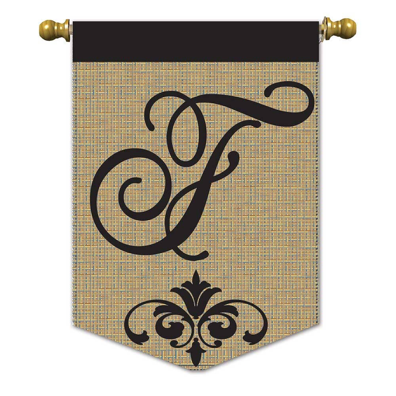 Elegant Monogram Burlap Garden Flag - "f" elegant monogram burlap garden flag / 1 - Home Decor