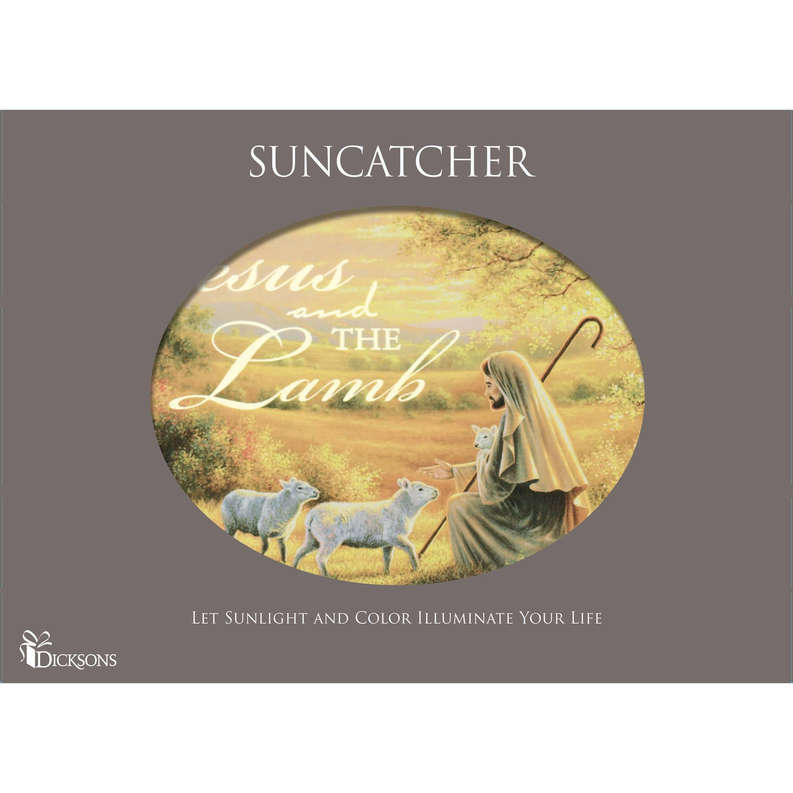Round Jesus and the Lamb suncatcher with lady, sheep, and Dicksons logo