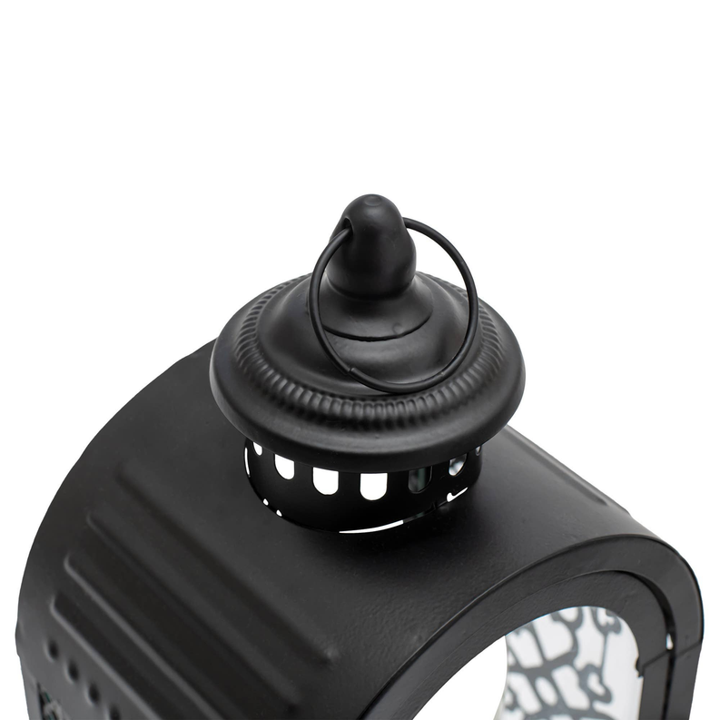 Black decorative lantern top with arched handle and perforated vent design