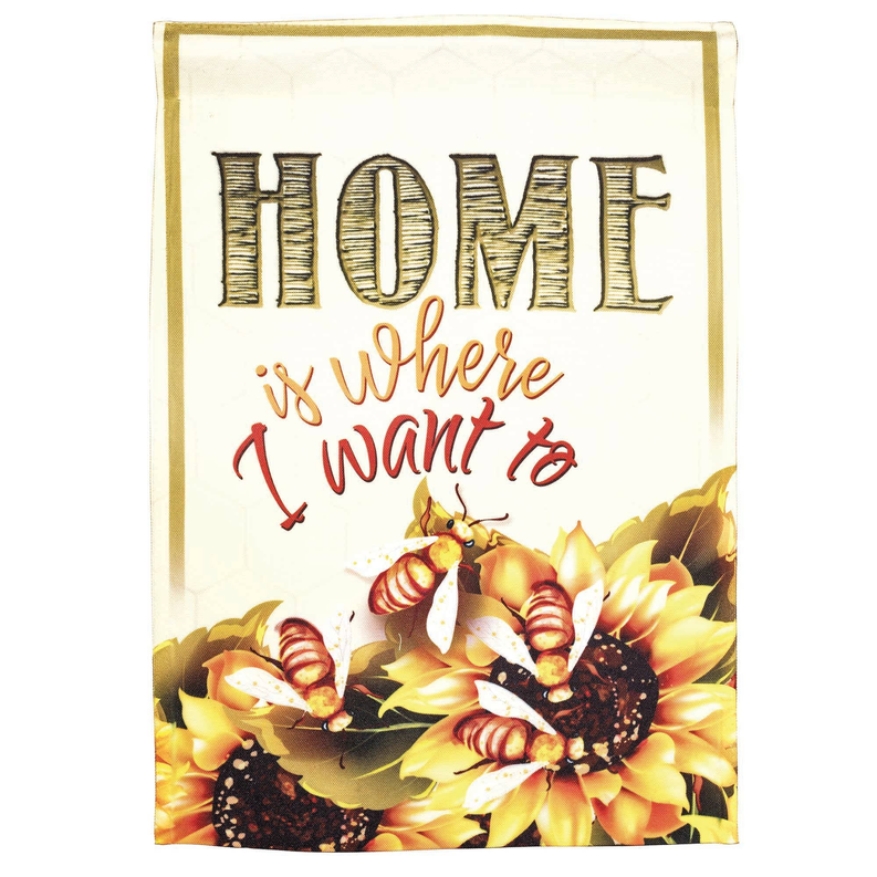 Home quote print flag with sunflowers and bees
