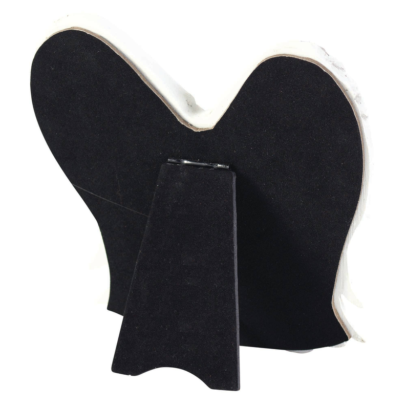 Black heart-and-angel wing ornament with white edges and attached base