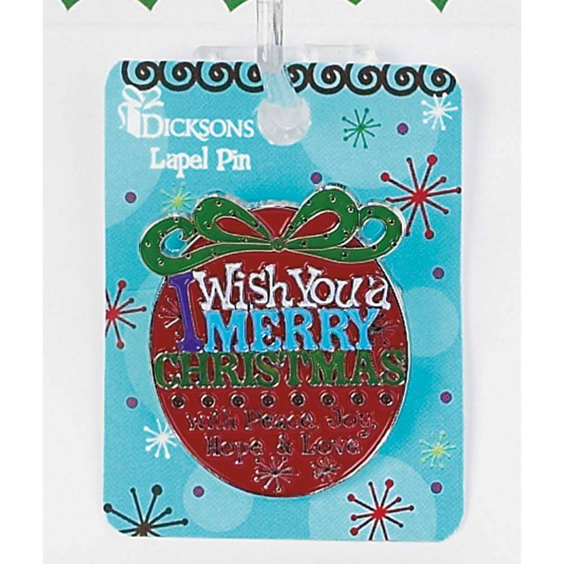Merry Christmas heart enamel lapel pin with green bow and red ribbon details