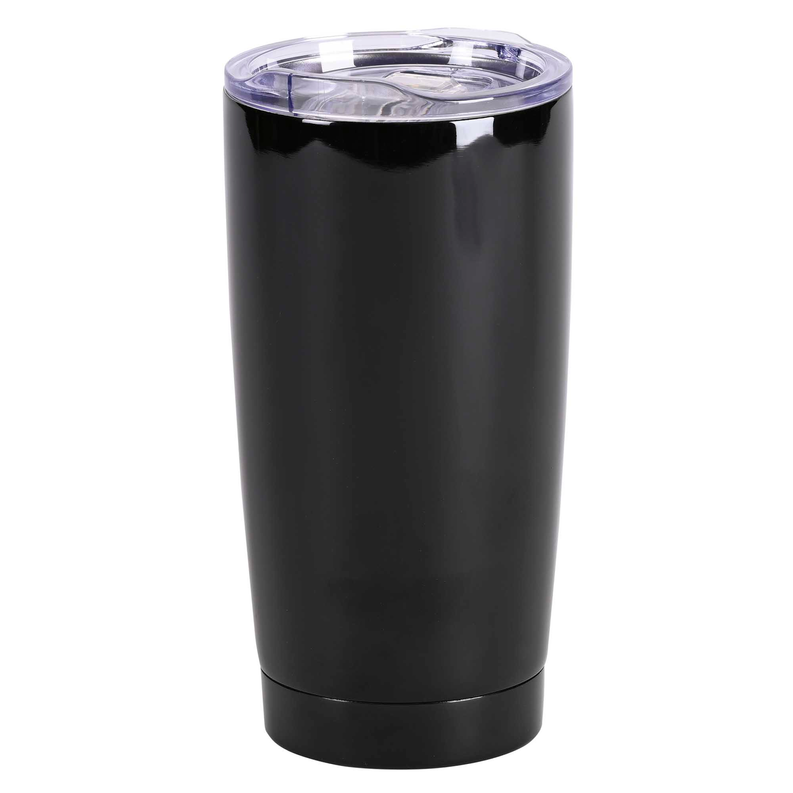Black tumbler with clear flip-top lid