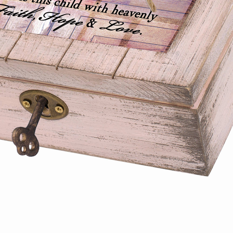 Rustic white keepsake box latch and hinges with bronze hardware