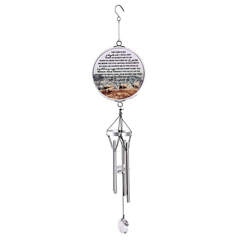 Metal wind chime with round pendant and three dangling chimes, 14 in