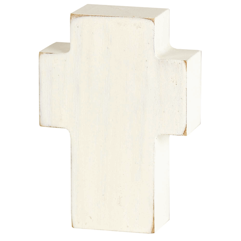 Tabletop cross plaque, unfinished light wood with notched edges