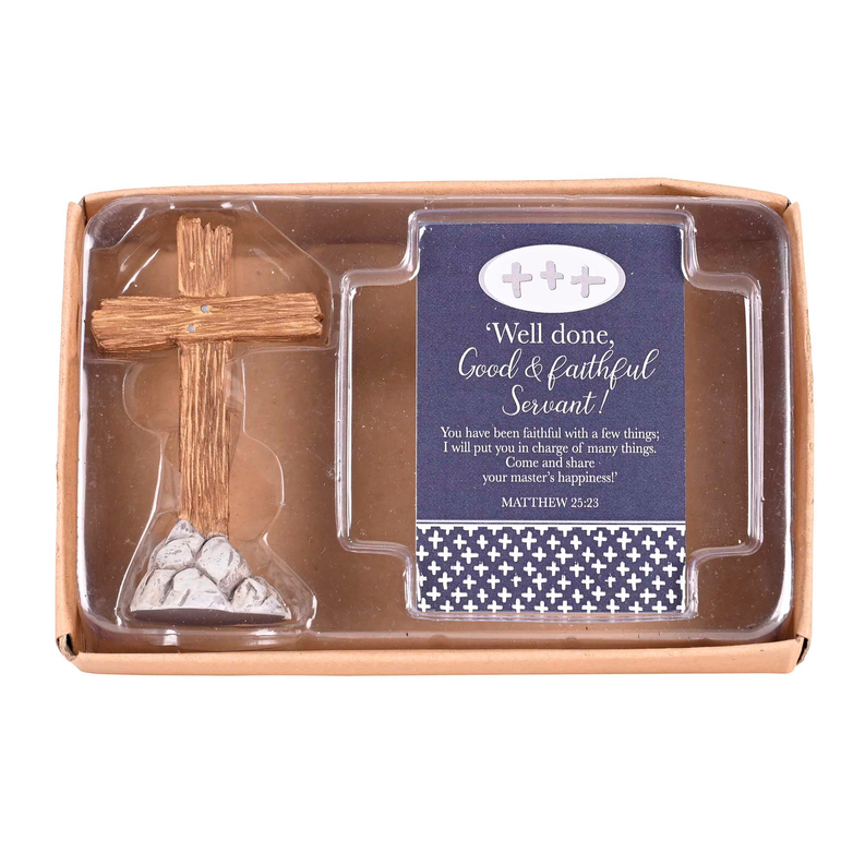 Faithful servant cross and greeting card gift set in clear tray
