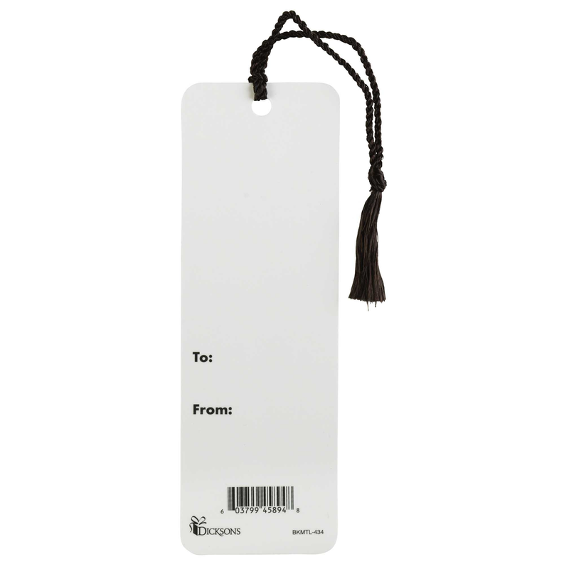 Leopard print tassel bookmark with To/From label and barcode on back