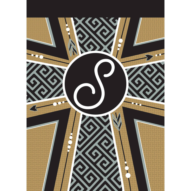 Garden monogram S cross flag with circular black medallion and white outlined S