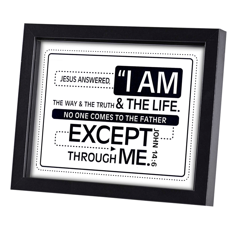 Framed wall art with navy quote text “I AM THE WAY & THE TRUTH” and “EXCEPT”