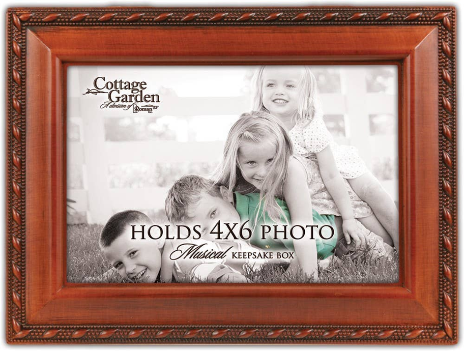 Children's wooden 4x6 photo music keepsake box with glass front and ornate frame