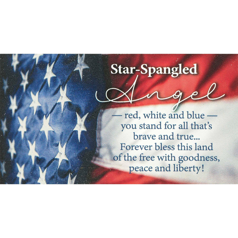 Star-Spangled Angel vinyl magnet with red, white, and blue flag background