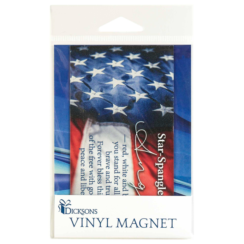 Star-Spangled Angel vinyl magnet in package, flag design with angel script