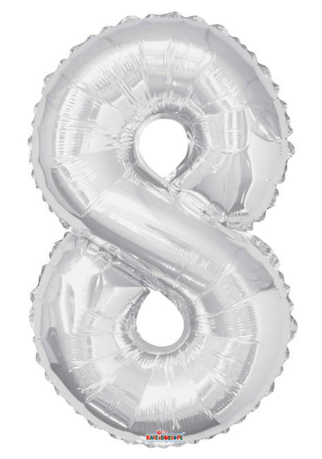 Silver mylar number 8 balloon with reflective metallic finish