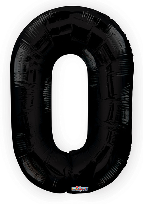 Black mylar number 0 balloon, oval shape with shiny metallic finish