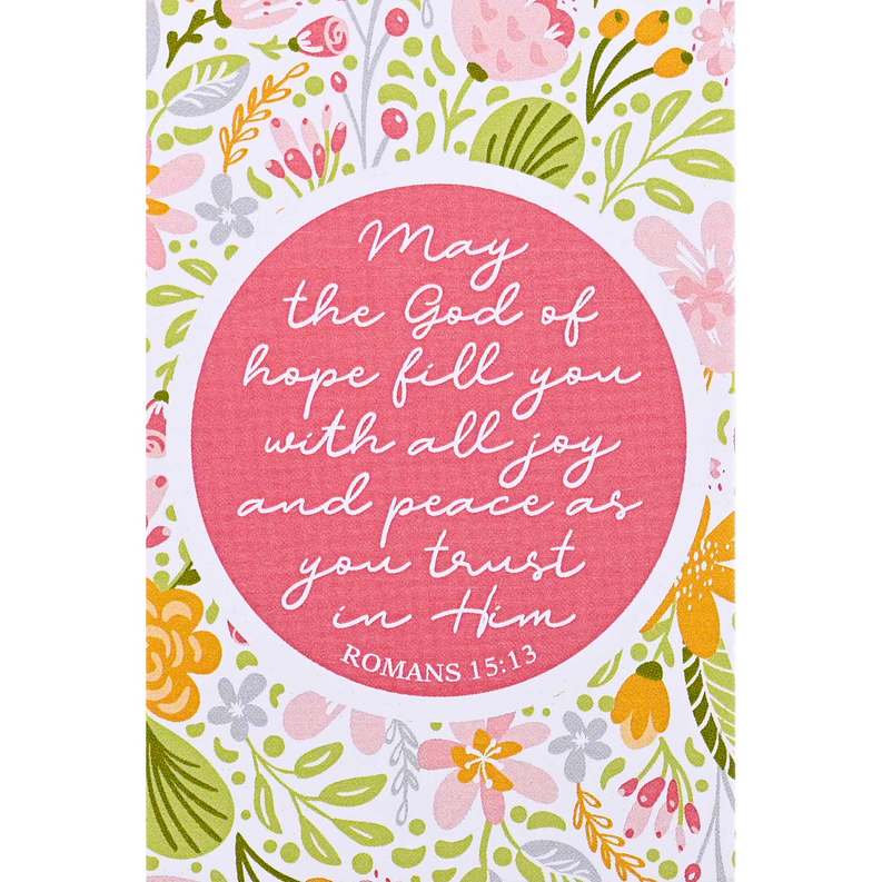 Floral inspirational greeting card with pink circle verse, Romans 15:13