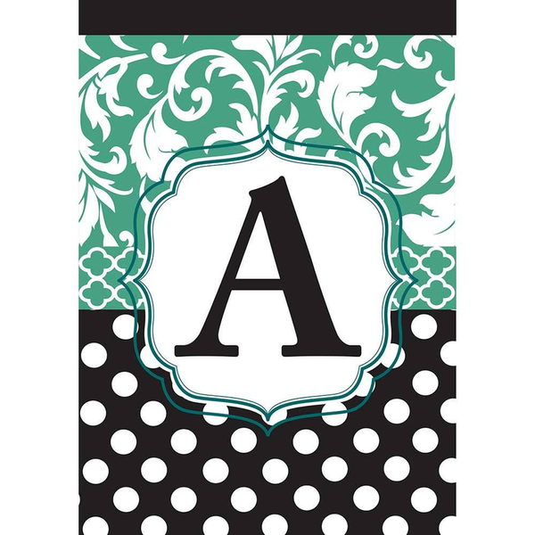 Garden monogram letter A with black and aqua decorative frame