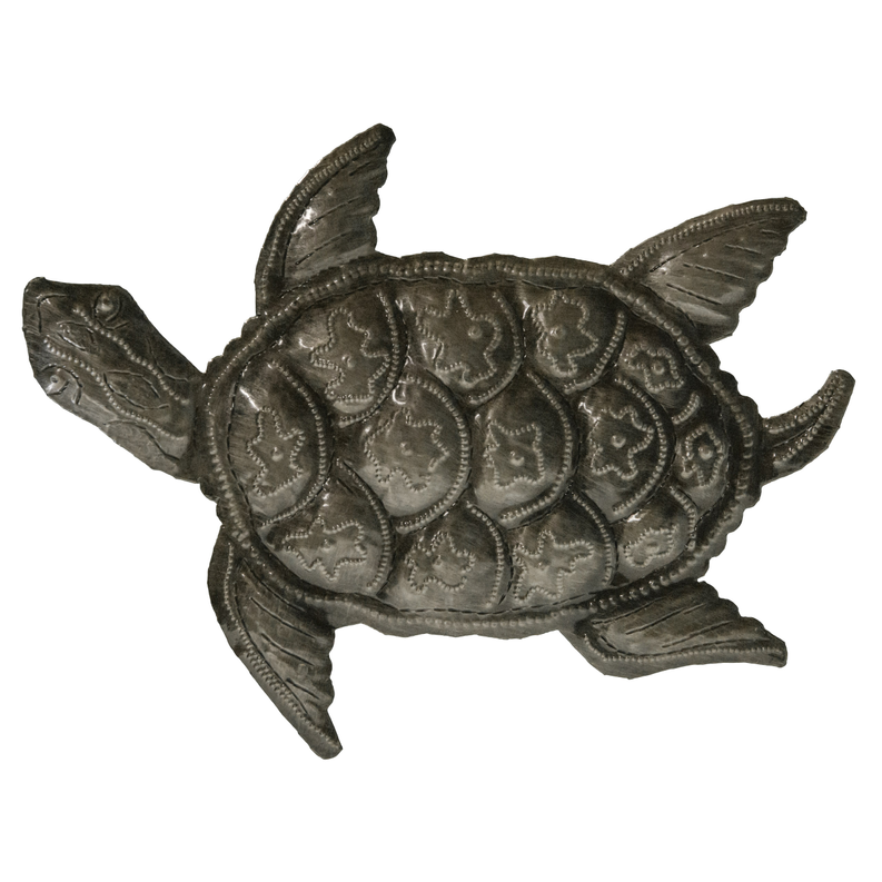 Bronze metal turtle decoration with textured shell and flared flippers