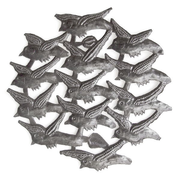 Metal bird cutouts, dark gray set of textured flying birds