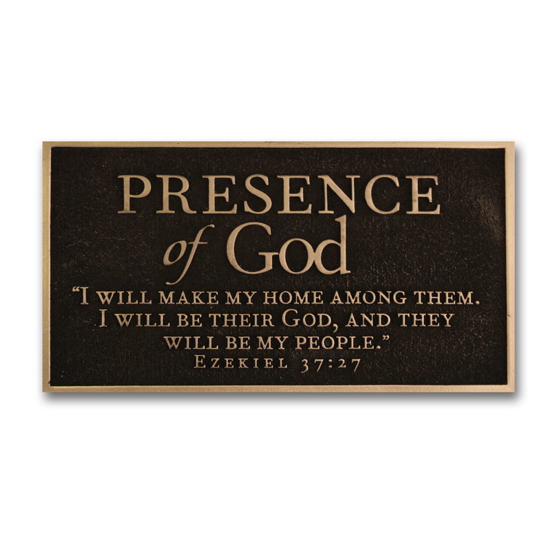 Black engraved plaque with gold lettering and Bible verse quote, on a wooden frame