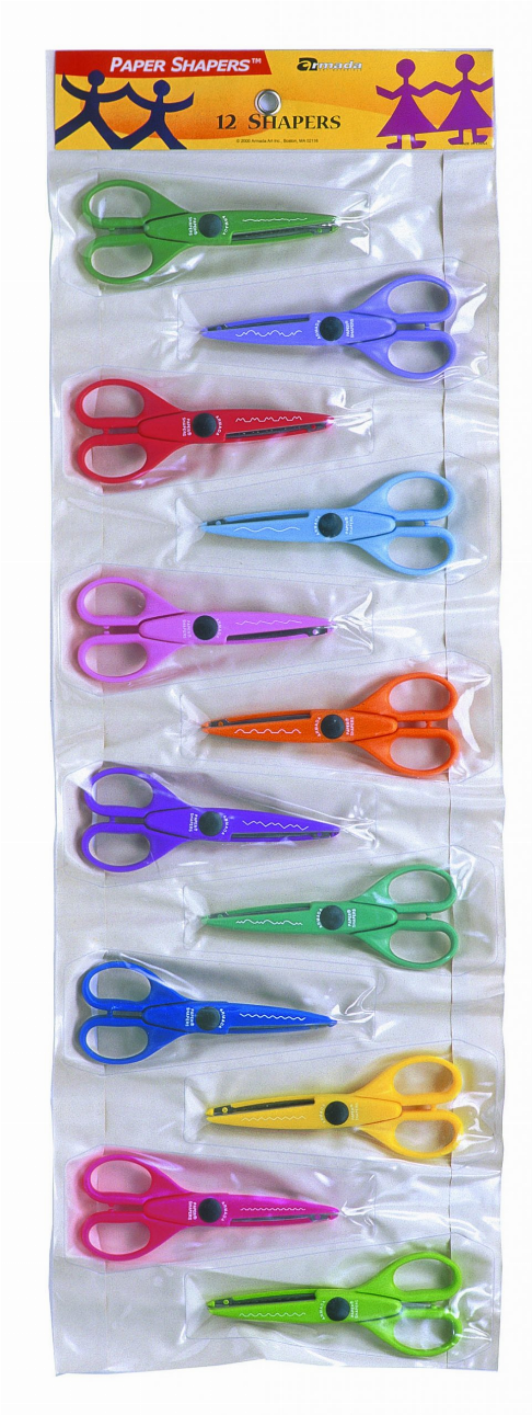 Assorted color paper shaper set with 12 plastic cutters in pack