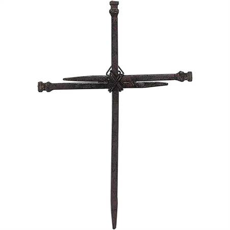 Decorative metal cross nail, dark finish with pointed bottom and cross arms