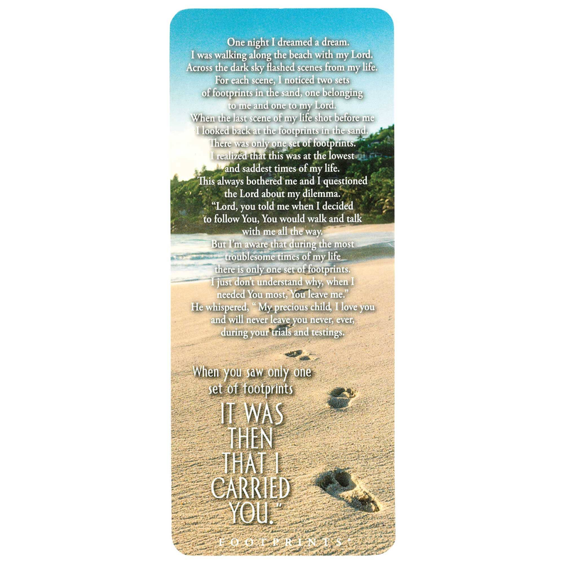 Footprints bookmark with beach scene and 'IT WAS THEN THAT I CARRIED YOU' text