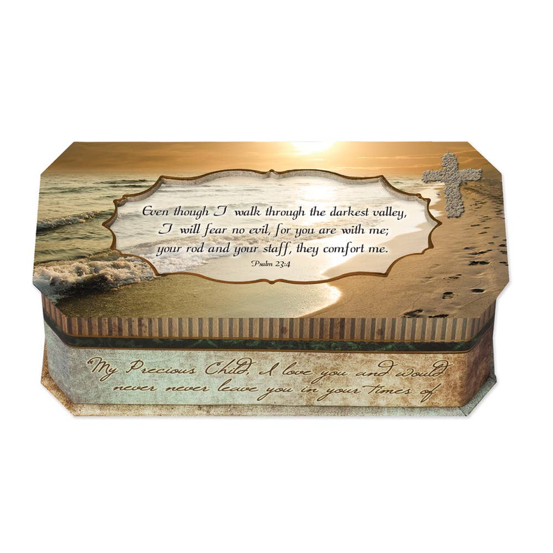 Wooden keepsake box with engraved Bible verse and ocean motif