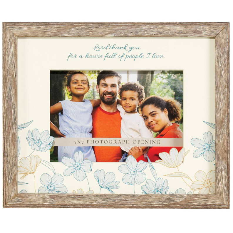 Wood wall photo frame with floral design and 5x7 photo opening