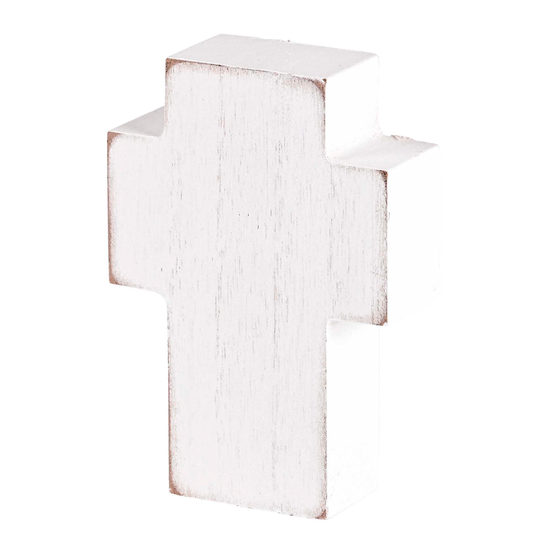 Whitewashed tabletop cross plaque, blank front with clean cross shape