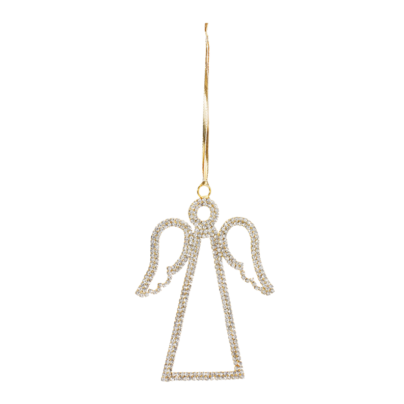 Gold-tone rhinestone angel outline hanging ornament with top loop