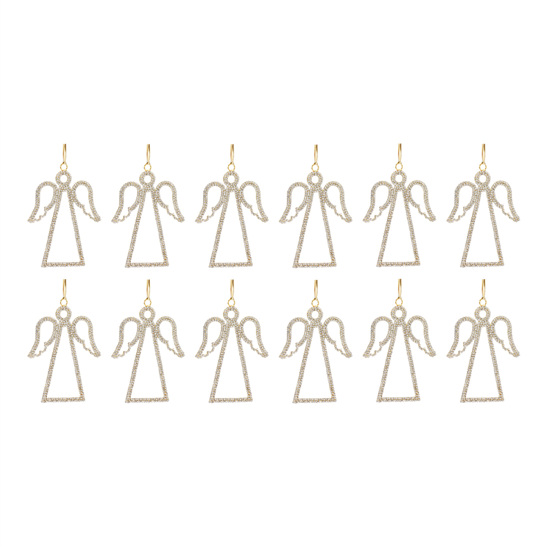 Multiple gold-tone rhinestone angel hanging ornaments with top loops