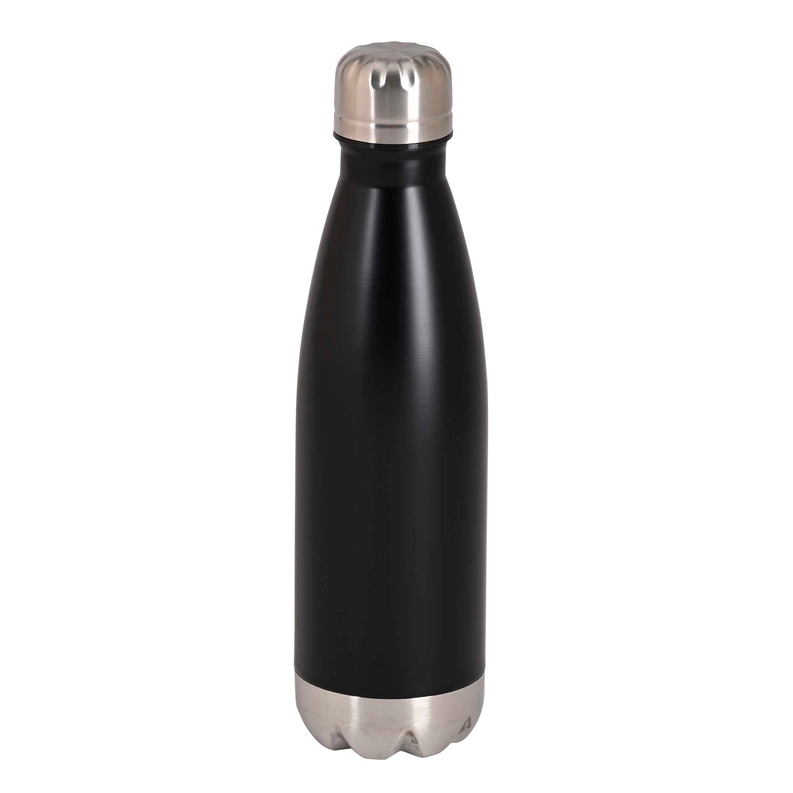 17 oz black water bottle with stainless lid and silver base