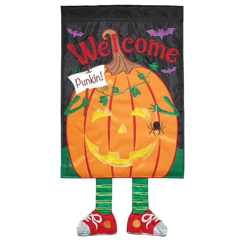 Halloween decorative welcome banner with pumpkin face and orange Welcome text