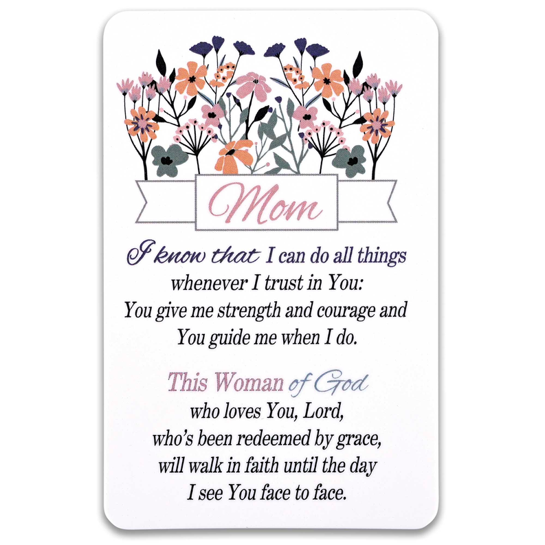 Mom pocketcard with floral design and faith quote on white card