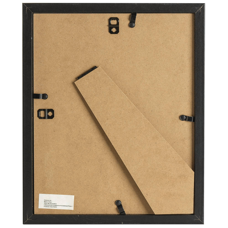 Back of framed wall art with kraft backing and hanging hardware, dark gray frame