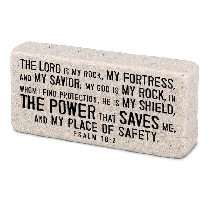 Beige speckled scripture block with scripture quote: Psalm 18:2