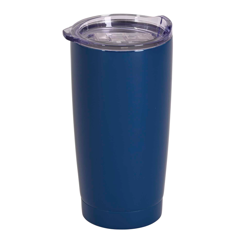 Navy 20 oz tumbler with clear domed lid, plain front