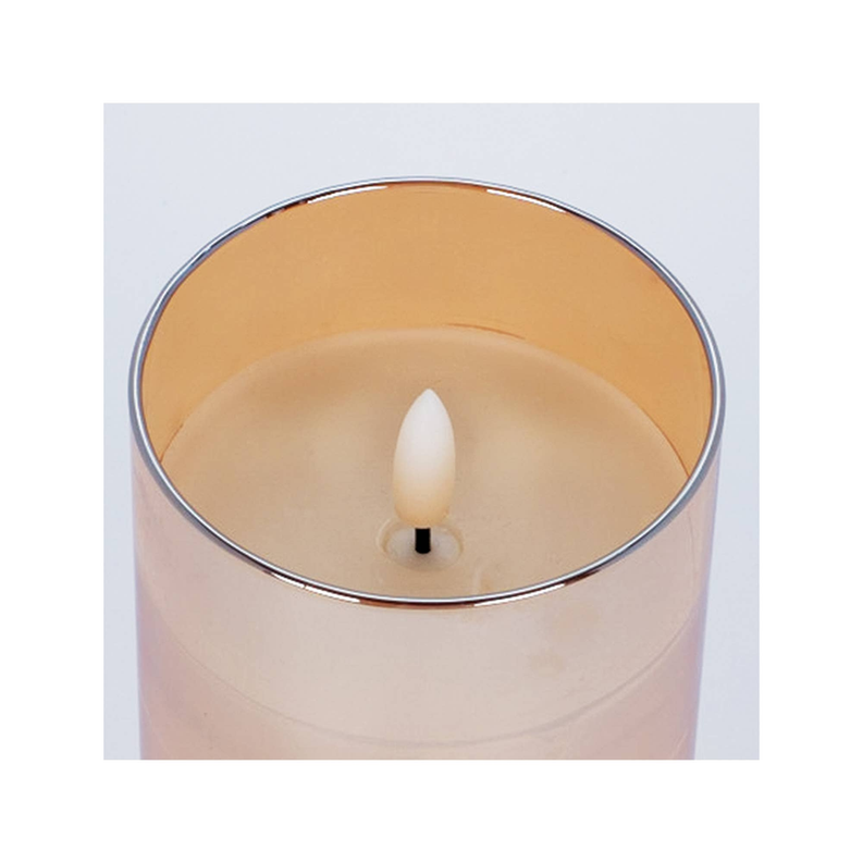 Gold LED prayer candle top view with central flame and inner wick