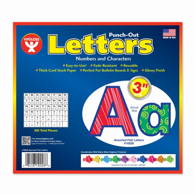 HYGLOSS Punch-Out Letters box with assorted fish letters and characters
