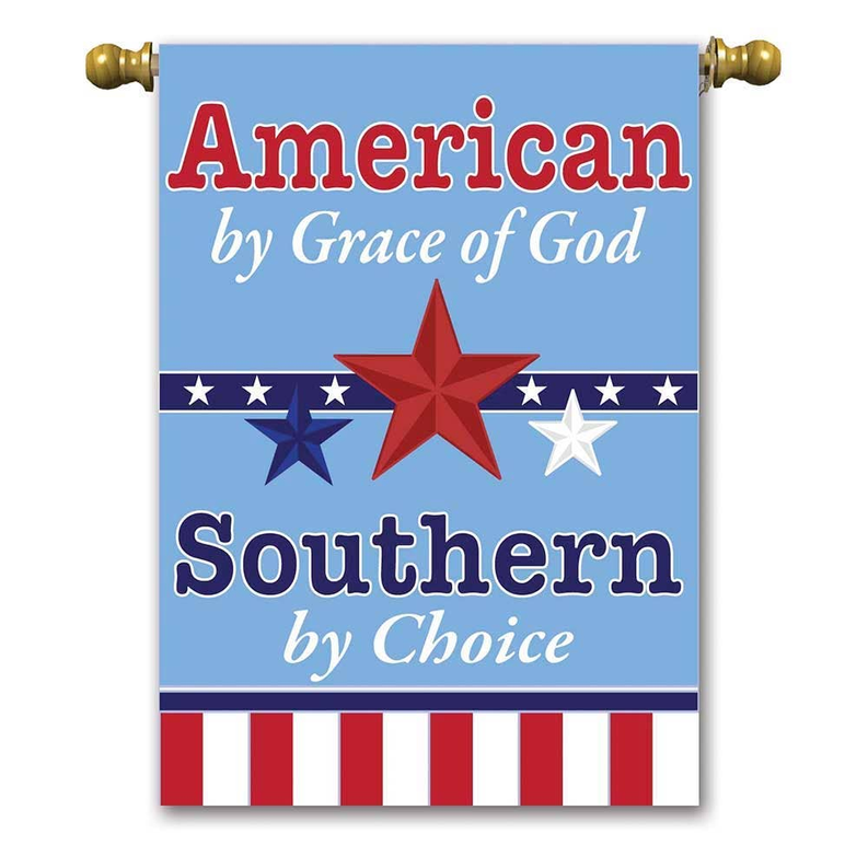 American-style decorative flag with blue field, red star, and striped border