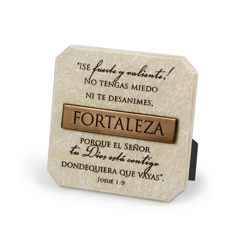 Bronze Spanish title plaque with dark gold FORTALEZA wording and decorative border