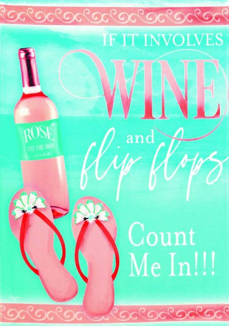 Polyester flag with wine bottle and flip-flops graphic