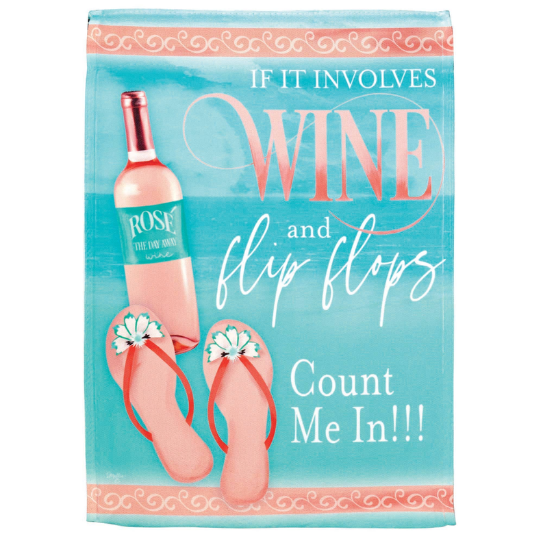 Polyester towel with wine bottle and flip flop print