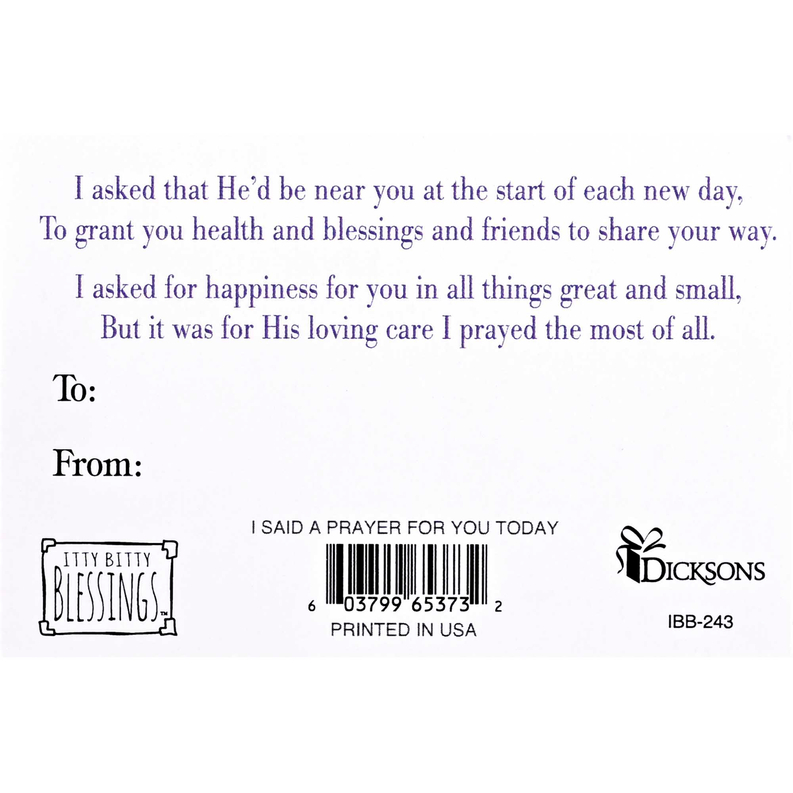 Prayer verse card back with barcode and Dicksons ID