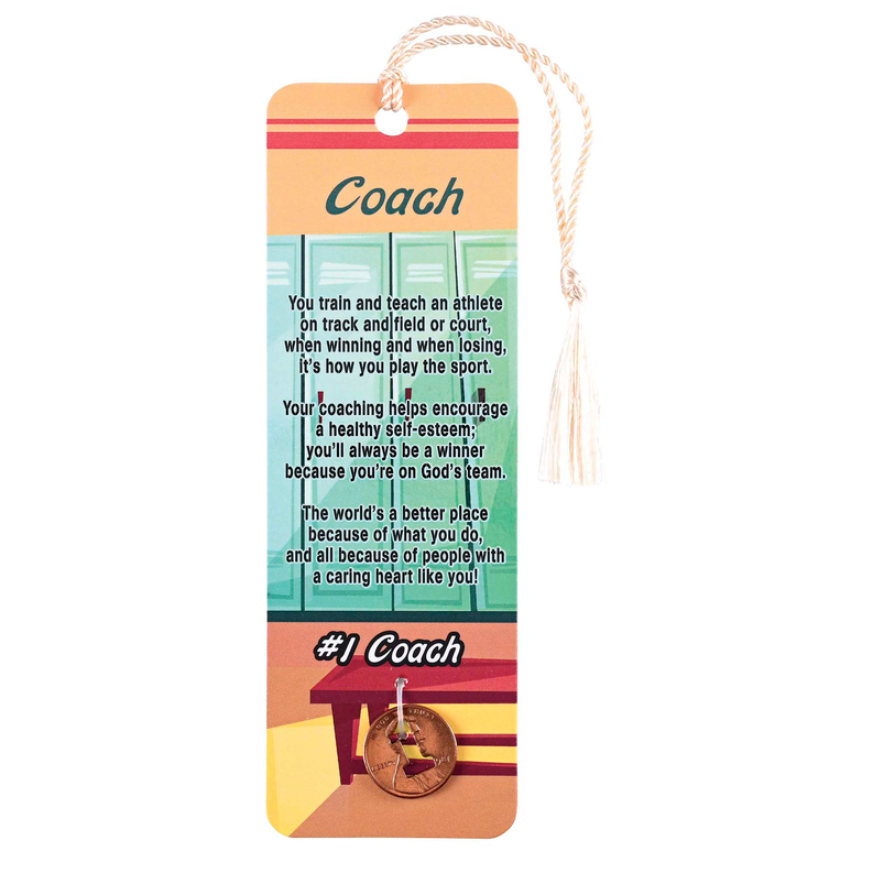 Coach tassel coin bookmark, colorful quote panel with #1 Coach medal charm