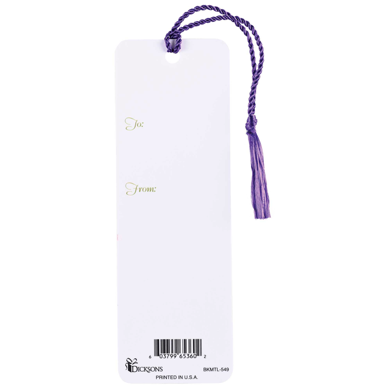 Lavender tassel bookmark with To/From tag and barcode