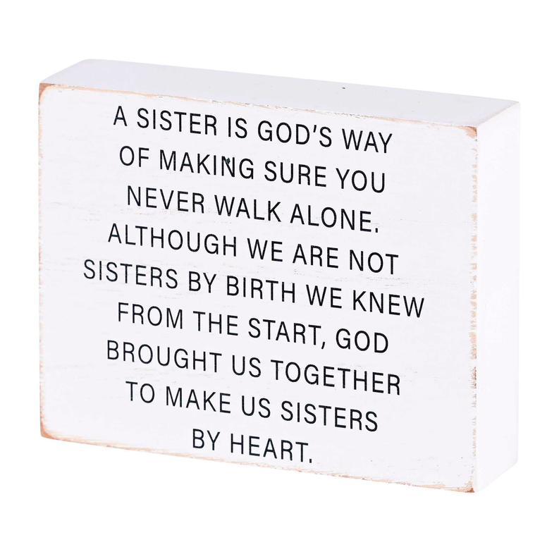 Tabletop decorative plaque with quote text on white, light wood-effect border.