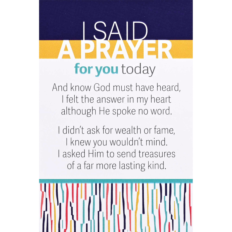 Angel figurine prayer card front reading "I SAID A PRAYER for you today"